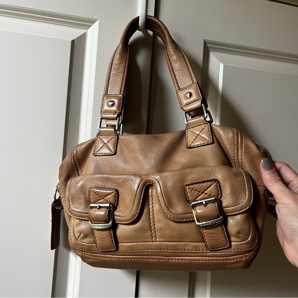 MICHAEL KORS MK Camel Tan Leather Gold Satchel Handbag - Picture 5 of 8
